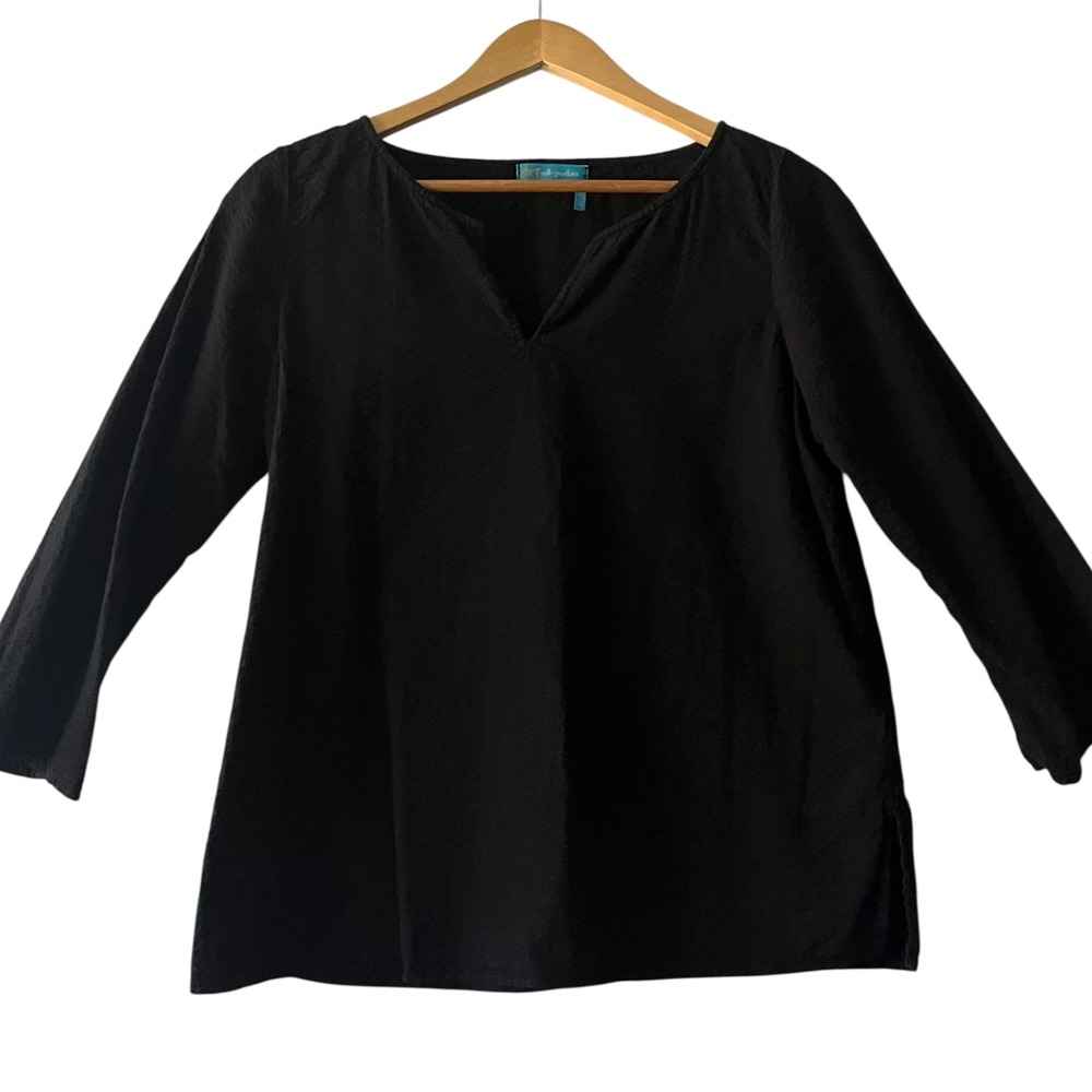 Fresh Produce Black Tunic Top Size S Cotton V Neck Long Sleeve Casual